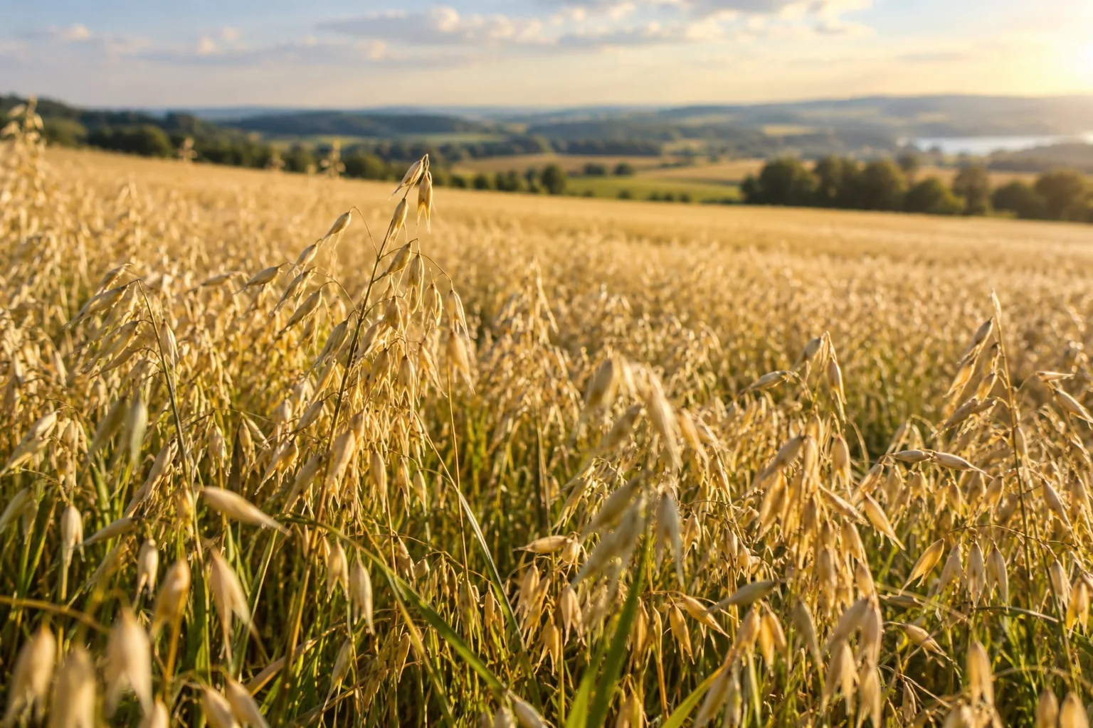 Champ d'avoine doré au crépuscule