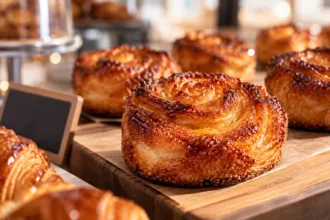 Pâtisserie spiral caramélisée dorée